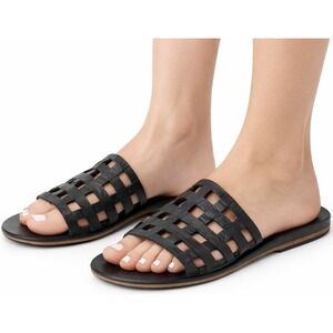 Colleen Cordero Woven Leather Slide Sandals Women 7.5 Black